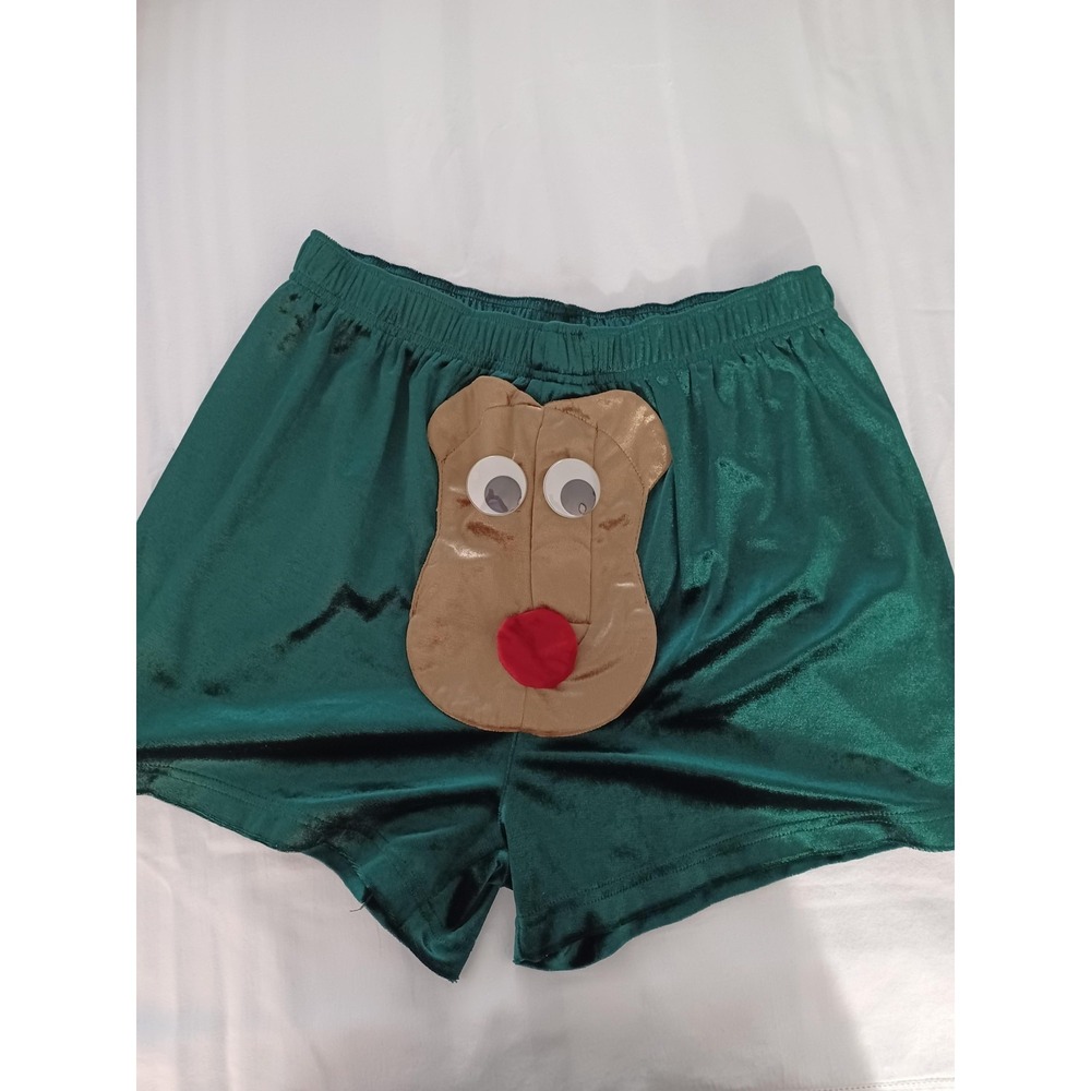 ACCENTS‎ By ISACO Boxer Shorts Mens Large Green Velvet Reindeer Novelty Funny